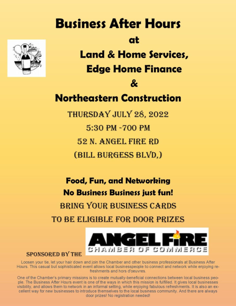 Business After Hours For Thursday, July 28, 2022 Angel Fire, New Mexico